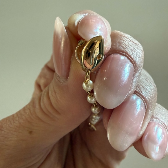 Tory Burch Gold and Pearl Linear Earrings - Picture 3 of 3